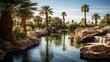 Desert Oasis with Palm Trees in the Middle of Nowhere