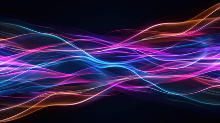 Wall Mural - Neon futuristic flashes on black background. Motion light lines backdrop. For banner, postcard, illustration. Created with generative AI tools