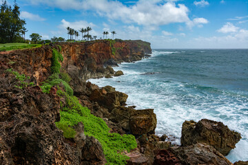 Rocky shoreline in Kauai, Hawaii