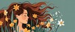 An artwork depicting a woman with long hair surrounded by a vibrant assortment of flowers. This illustration captures a happy and serene moment in a garden event