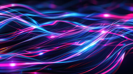 Wall Mural - Neon futuristic flashes on black background. Motion light lines backdrop. For banner, postcard, illustration. Created with generative AI tools