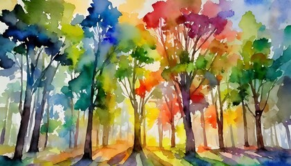 Wall Mural - watercolor painted various tree collection an array of watercolor trees showcasing different species and styles perfect for design or educational purposes capturing the essence of flora