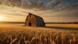 Sunset over a traditional wooden barn