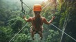 © sirisakboakaew - A woman wearing casual clothes on a zip line or canopy experience