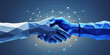 minimalist representation of networking - blue low poly connectivity handshake - essence of professional partnerships and collaborations - Synergy in Connectivity, illustrations