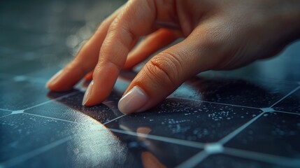 Wall Mural - close-up of a hand adjusting a photovoltaic panel