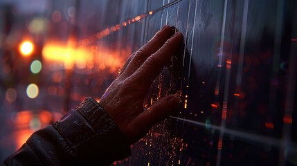 Wall Mural - close-up of a hand adjusting a photovoltaic panel