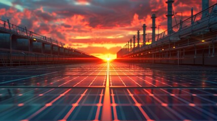 Wall Mural - photovoltaic panels on a factory roof