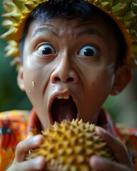 Canvas Print - A young boy with a crown on his head eating something. Generative AI.