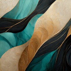 Wall Mural - abstract background.a sophisticated abstract wallpaper blending tan, teal, and black tones, with intricate lines and patterns that add depth and texture to the design. The peel and stick feature ensur