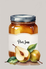 Wall Mural - Pear jam or marmalade and fresh pears in watercolor style.