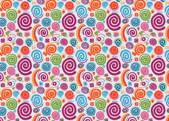 Wall Mural - Seamless pattern with colorful spirals. Hand drawn swirls vector background.