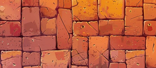 Canvas Print - A close up of a brown rectangular brick wall made of red bricks. The brickwork creates a symmetrical pattern with varying shades and tints, resembling wood flooring