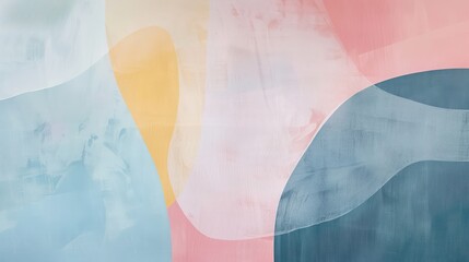 Wall Mural - This image features a dynamic overlay of wavy shapes in pastel blue, pink, and peach tones with a textured finish