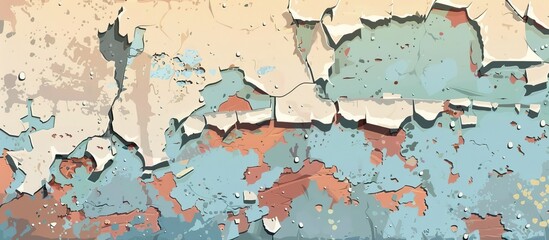 Sticker - A detailed shot of a weathered wall with peeling paint, revealing its cracked surface and textured pattern