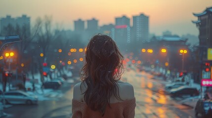 Wall Mural - portrait of a woman in the city.