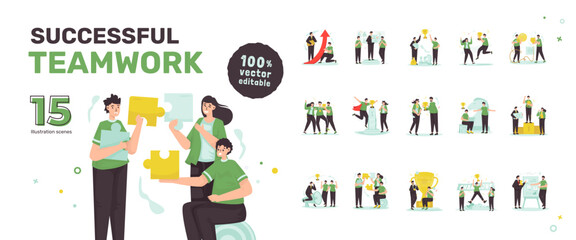 Wall Mural - Successful teamwork strategy illustration set