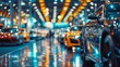 Blurred image of a trade exhibition hall with cars