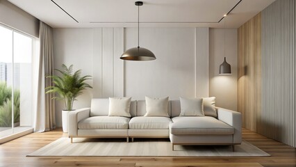 Wall Mural - interior of modern bright room with white sofa
