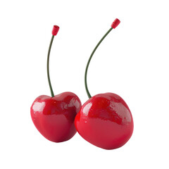 Wall Mural - Two cherries with red and green stems on Transparent Background