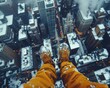 A base jumper stepping off an urban skyscraper action cam