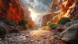 Fototapeta  - Canyon Adventure, Hiking trails winding through majestic canyon walls, capturing the spirit of exploration and adventure
