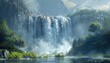 Thundering Waterfall, A powerful waterfall surrounded by mist and spray, conveying the energy and force of nature's wonders
