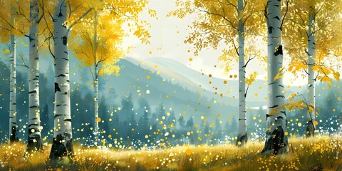 Poster - Quivering Aspen Grove in Autumnal Splendor Shimmering Leaves Dance in the Breeze Evoking a Dreamlike Landscape