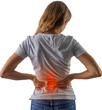 © Maestro - Woman with visualized lower back pain highlighting spine issues isolated cut out on transparent background