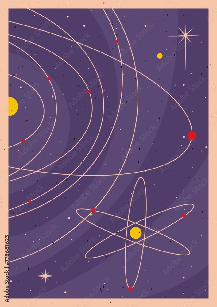 Retro Space Poster Template. Mid Century Modern Colors and Style, Solar ...