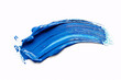 Thick blue acrylic oil paint brush stroke on white background