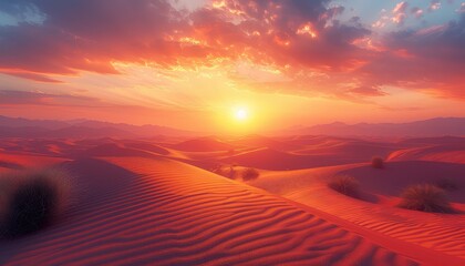 Wall Mural - Desert Sunrise, Golden light breaking over the horizon as the desert awakens to a new day, with soft hues painting the sky and casting long shadows