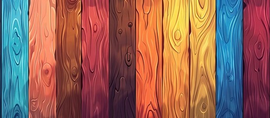 Wall Mural - A series of differently colored wooden boards, including purple, violet, magenta and various tints and shades, are arranged in a row as flooring art pieces made of hardwood