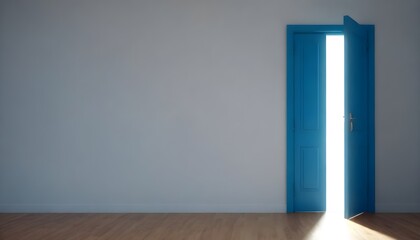 Wall Mural - Illuminating light coming from open blue door