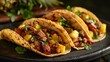 Tacos al pastor with pineapple and cilantro garnish
