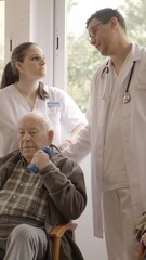 Wall Mural - Distracted doctors talking while senior people exercising in geriatric