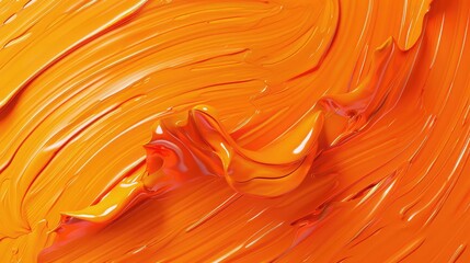 Wall Mural - Acrylic orange paint brush strokes, vector bright spiral gradient waves of 3d paint brush texture background. Digital painted paintbrush color paint strokes and smudges