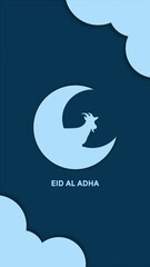 Wall Mural - Eid Al Adha With Cloud, Crescent Moon And Goat Animated