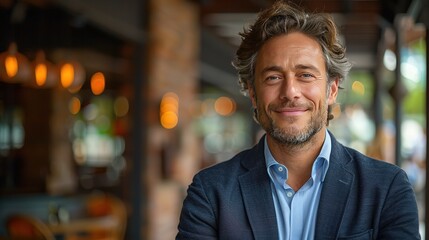 Portrait of successful mature boss, senior businessman in glasses and business suit looking at camera and smiling, man with crossed arms working inside modern office building - Generative AI