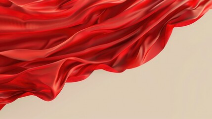 Wall Mural - Flying red silk textile fabric flag background. Smooth elegant red Satin Isolated on beige Background for grand opening ceremony. Red curtain.