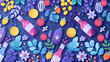 A flat vector illustration of a violet background with many colorful plastic bottles