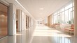 © crazyass - A long, bright hospital corridor with rooms and seating.