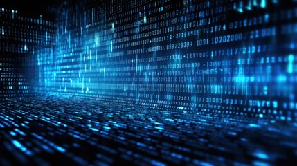 Dark blue background with computer code