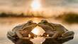 two frogs in love with a love heart