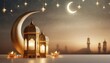 beautiful ramadan kareem background with golden crescent moon stars and lanterns for eid mubarak celebration and greeting card