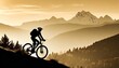set of silhouettes mountain bike rider tress bird of prey owl hare black and white landscape illustration