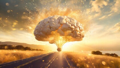 Wall Mural - concept art of a human brain exploding with knowledge and creativity generative ai