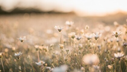 Poster - tiny wildflowers carpet a field creating a vibrant and enchanting macro landscape