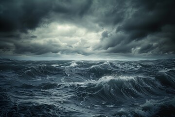 Wall Mural - A dramatic ocean scene with dark storm clouds and turbulent waves