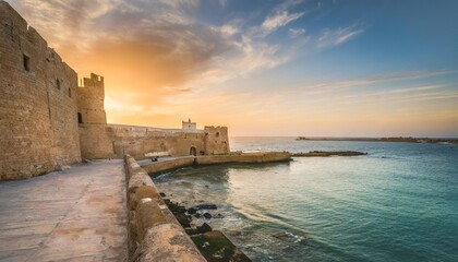 Wall Mural - beautiful view of the ancient ribat fortress at sunset tunisia monastir mediterranean sea